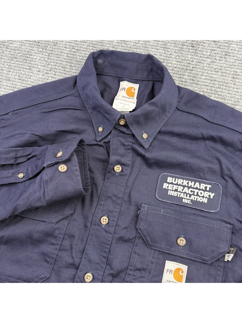 Carhartt Fire Resistant Industrial Work Shirt Men’s Large Navy Blue MPN 294-20